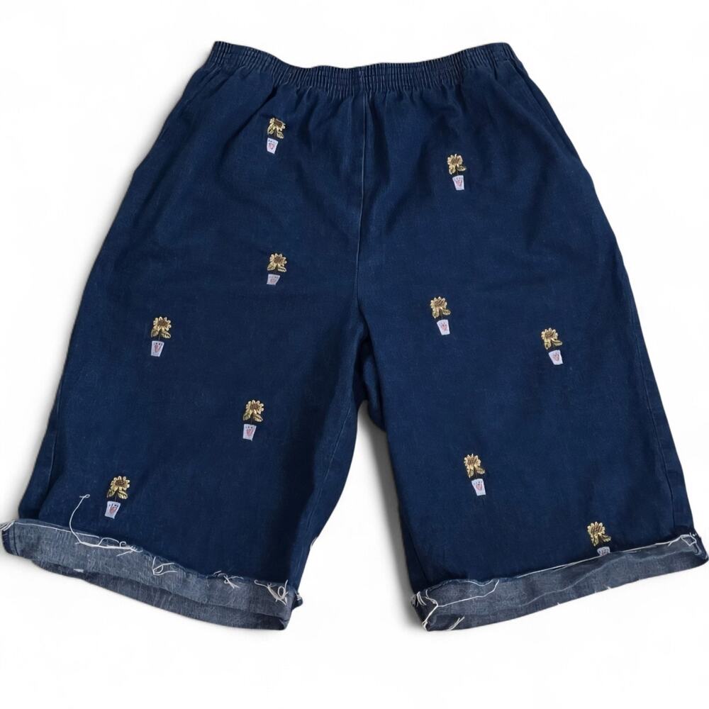 Alfred Dunner Blue Flora Cottage Grandmacore Embroidered Bermuda Jorts 10P